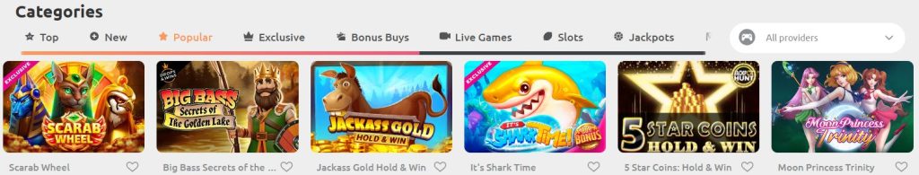 Games and slots at Cadoola Casino