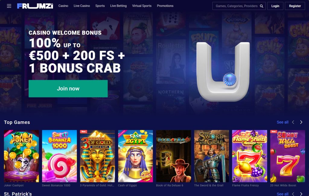 Frumzi Casino Home Page