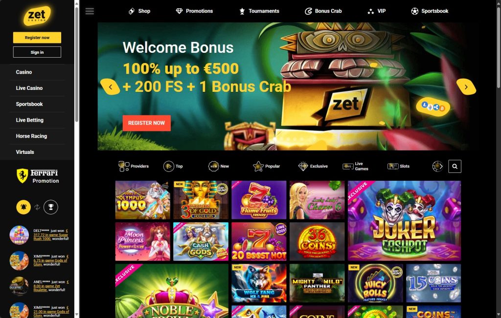 Zet Casino Home Page