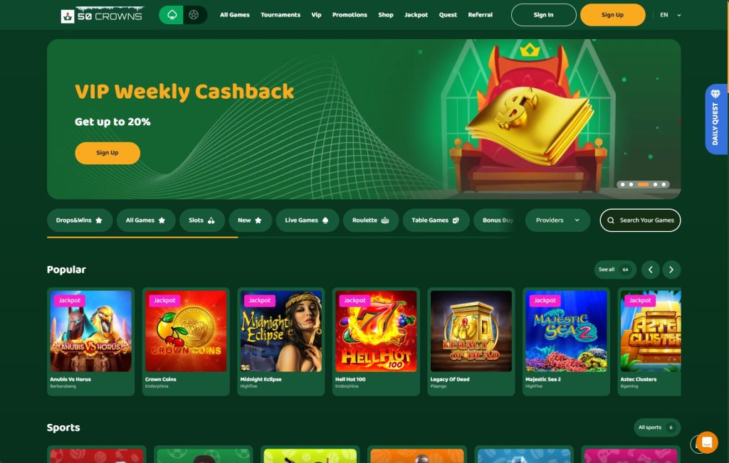 50 Crowns Casino Home Page