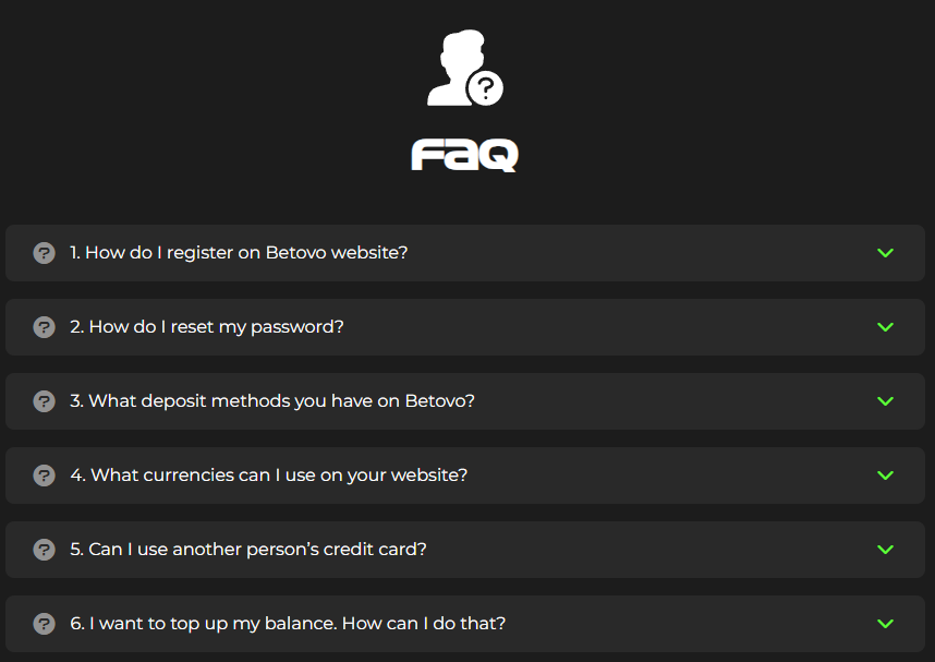 Customer support at Betovo Casino