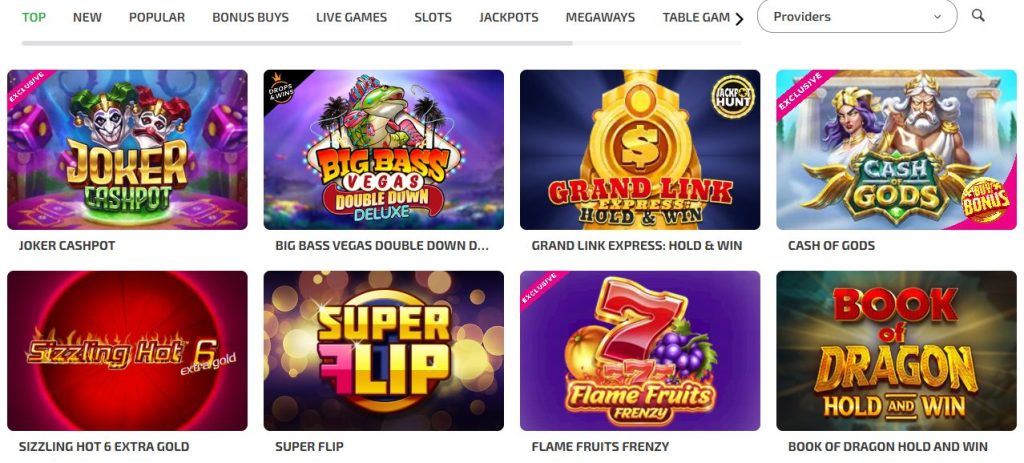 Games and slots at BoaBoa Casino