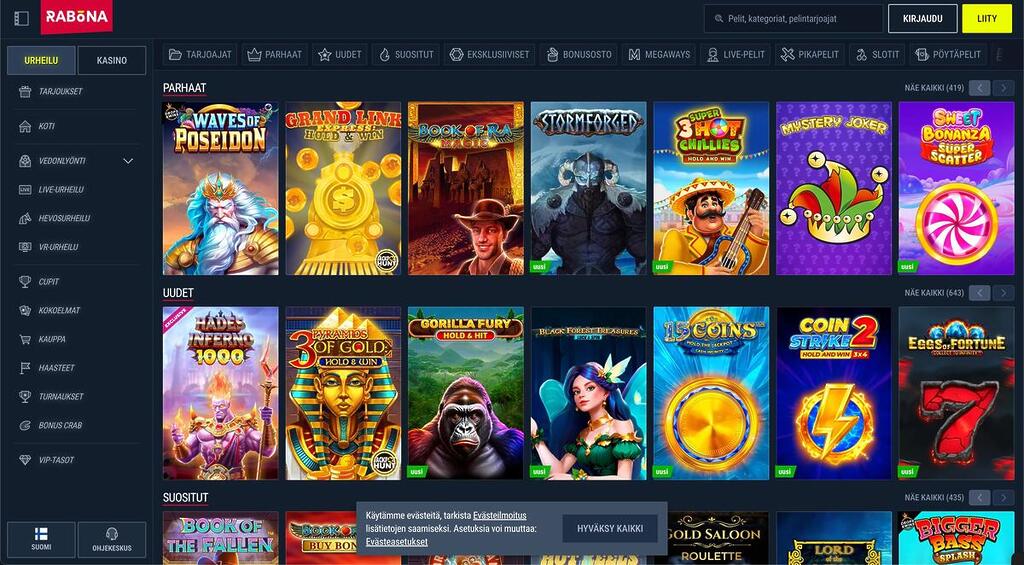 rabona casino mainpage