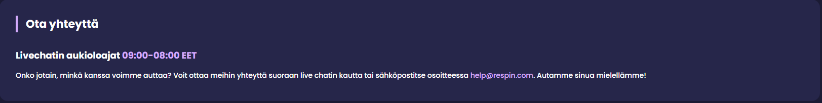 Asiakaspalvelu ReSpin Kasinolla