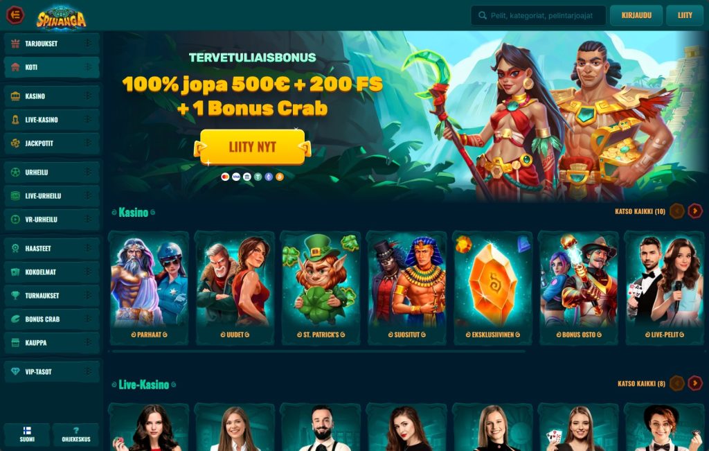 Spinanga casino home page