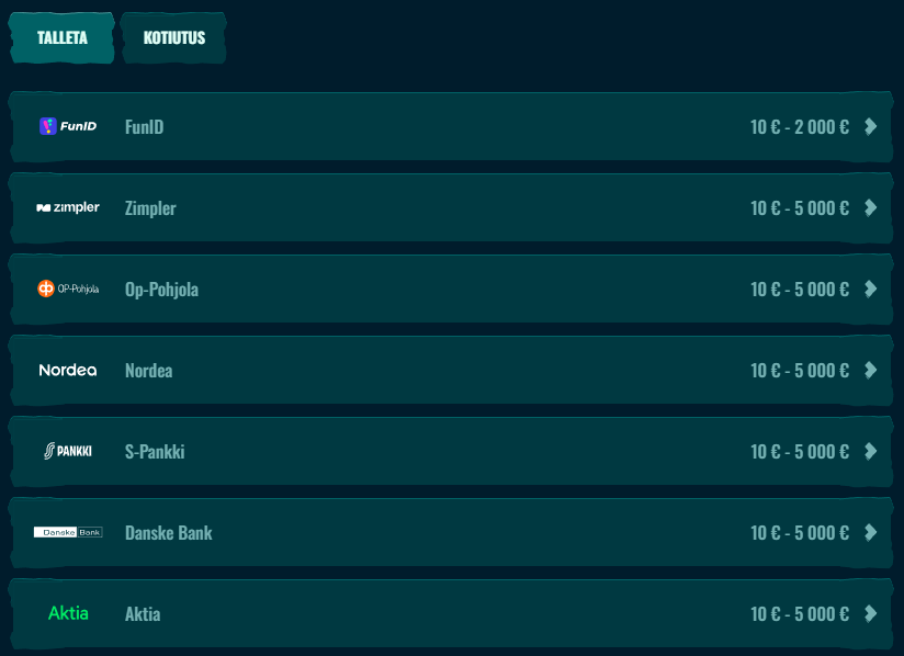 Saatavilla olevat valuutat, maat ja maksutavat Spinanga Kasinolla