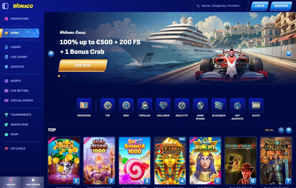 Wonaco Casino Home Page