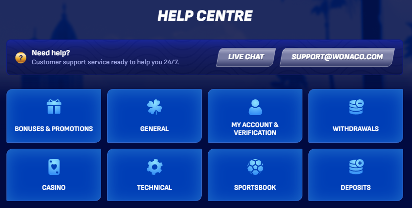 Wonaco Casino Customer Service