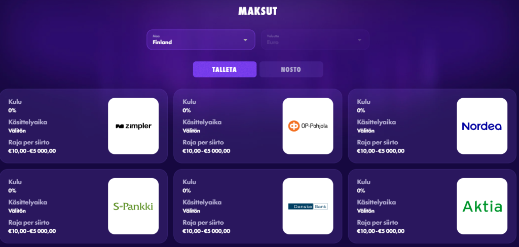 Talletukset ja kotiutukset Polestar Kasinolla