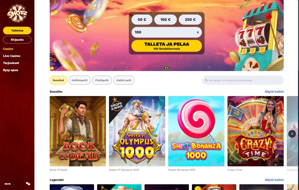 Shotz casino home page