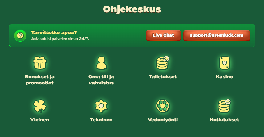 Asiakaspalvelu Green Luck Kasinolla