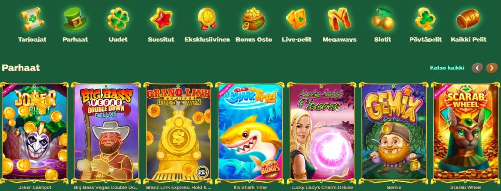 Pelivalikoima Green Luck Kasinolla