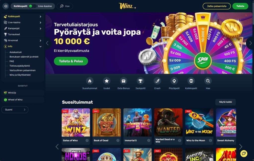 Winz Casino Home Page