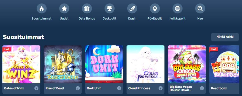 Pelit ja Kolikkopelit Winz Casinolla