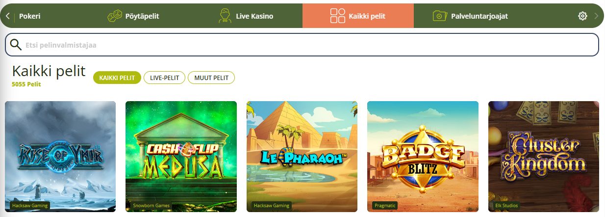 Pelivalikoima Lumo Kasinolla