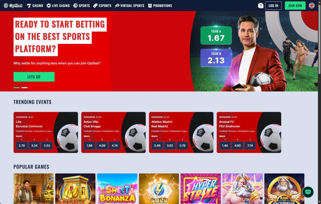 Optibet Casino Home Page