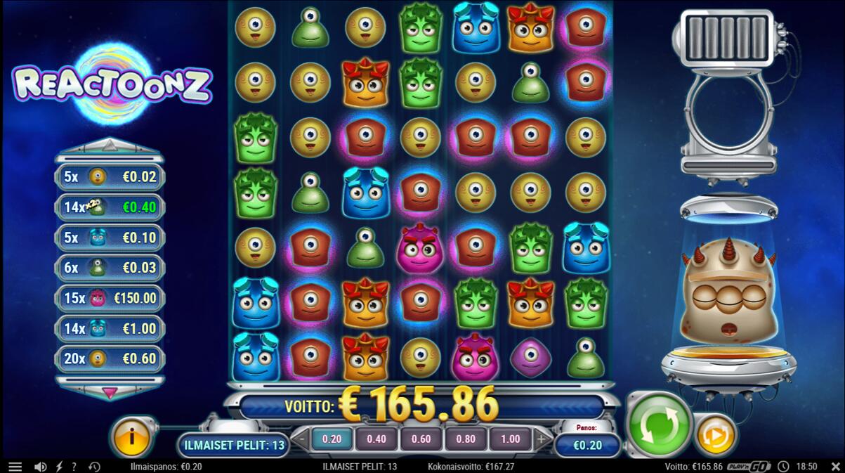 Reactoonz – Tuplaus (165.8 EUR / 0.2 bet) | Miguelson