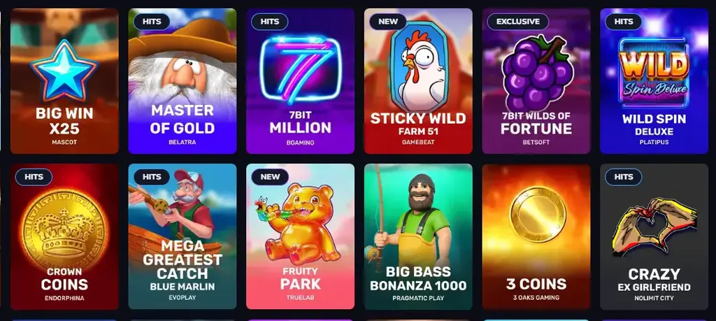 7Bit Casino pokies library featuring popular slot games and exclusive titles