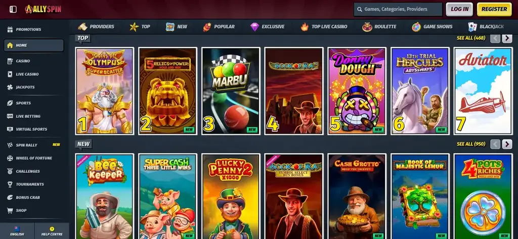 AllySpin Casino Home Page