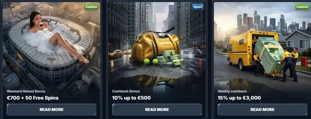 BetRepublic casino promotions including reload bonus, cashback, and weekly cashback