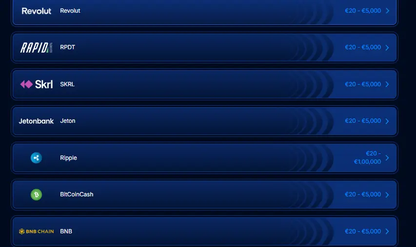Boomerang Betin maksutavat, mukaan lukien Revolut, Skrill, Jeton ja krypto