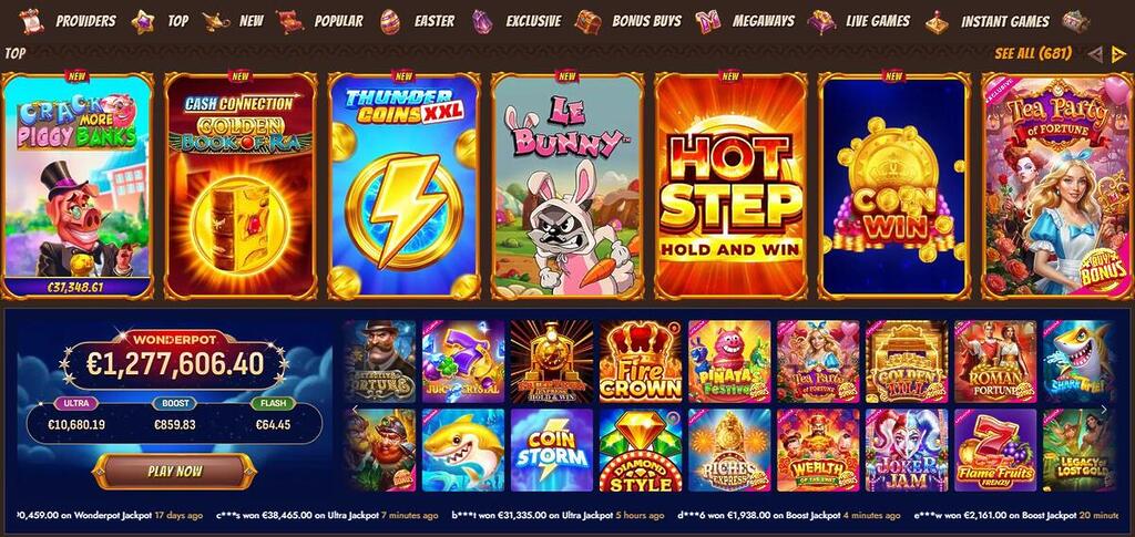 Alawin Casino game lobby with slot games, jackpots and featured providers