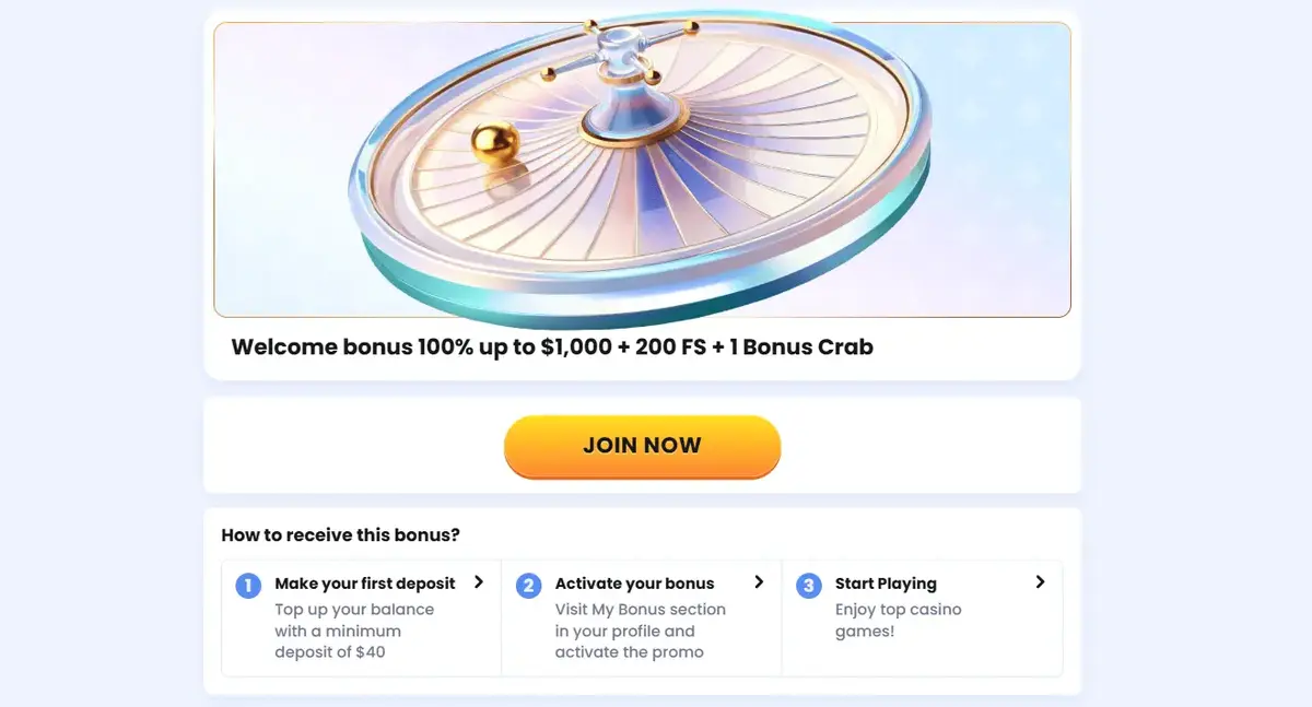 Casino Lab Welcome Bonus 100% up to $1,000 + 200 Free Spins + Bonus Crab