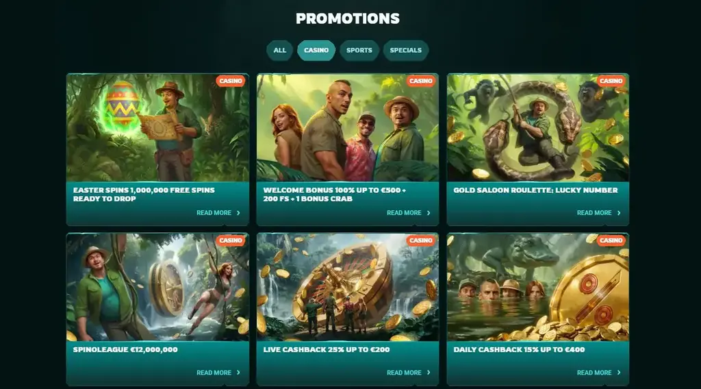 Playio promotions page showing cashback offers, free spins, and special casino campaigns