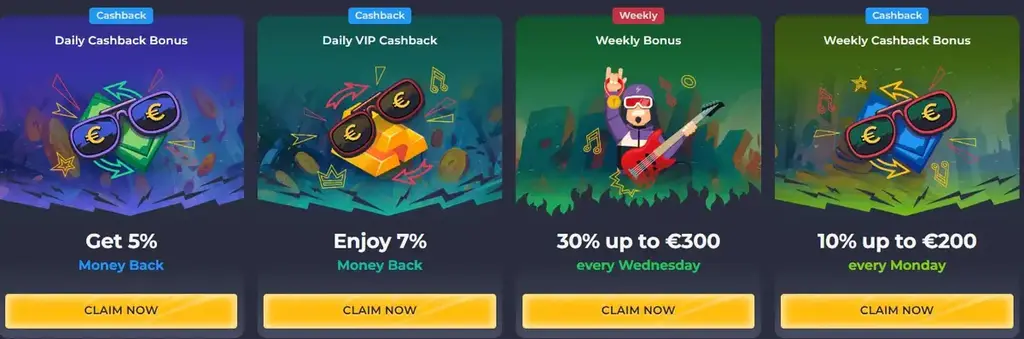 RollingSlots Casino daily cashback, VIP cashback and weekly bonus promotions.