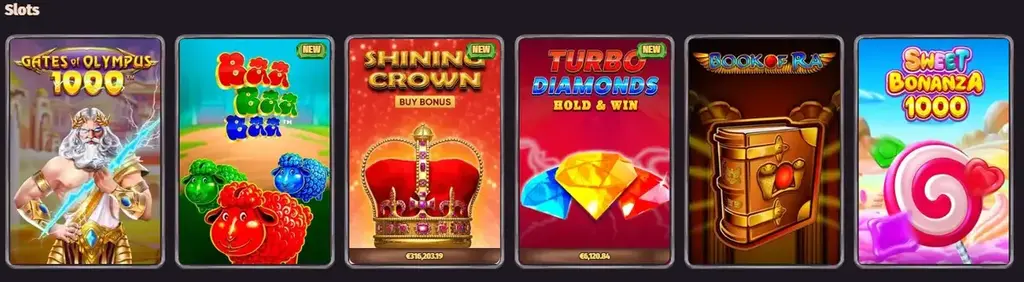 Dragonia Casino slot games including Gates of Olympus, Book of Ra, and Sweet Bonanza.