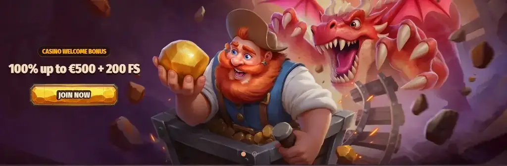 Dragonia Casino welcome bonus offering 100% up to €500 and 200 free spins.