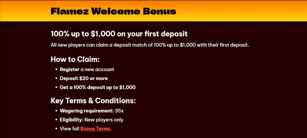 Flamez Welcome BOnus Terms and Conditions New Zealand