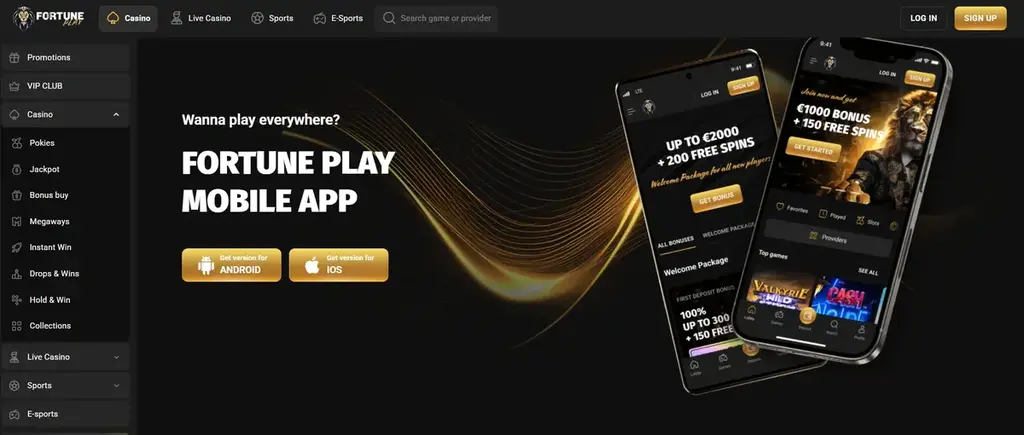 Fortune Play DOwnload mobile app for Casino and SPortsbook Android and iOS