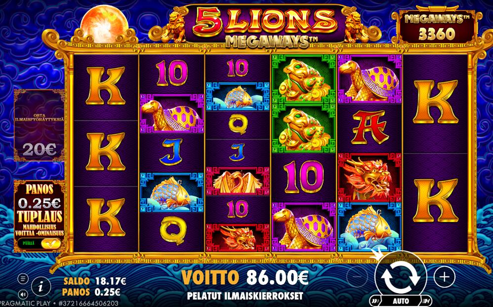 5 Lions Megaways – Kiekka (86 EUR / 0.2 bet) | Miguelson