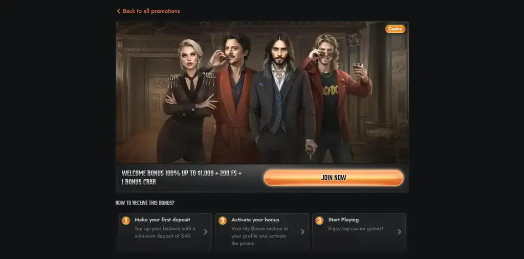 Gransino Welcome Offer 100% up to $1000 + 200 free spins + bonus crab