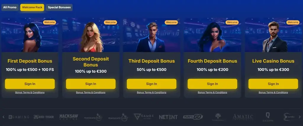 Jackpoty casino welcome bonus package with four deposit bonuses and live casino bonus