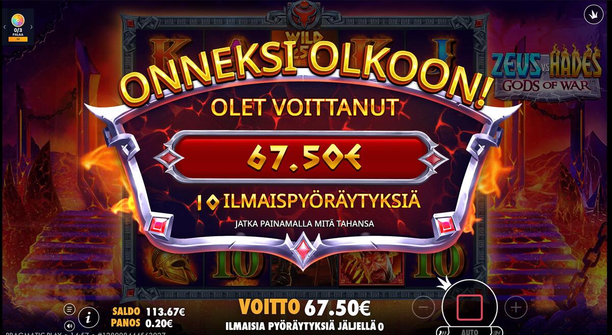 Zeus vs Hades – Mammona (67.5 EUR / 0.2 bet) | Jullikka