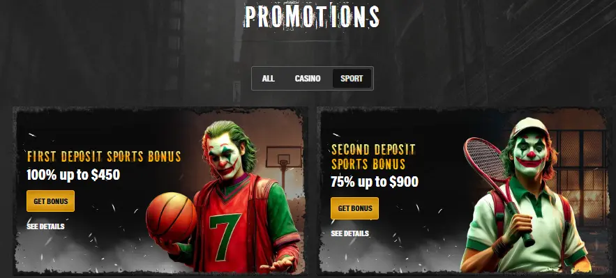 Jokery Casino sports welcome bonuses for first and second deposits