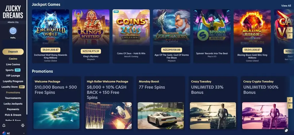 Lucky Dreams Casino Home Page