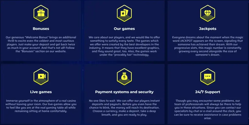 Magnetic Slots casino features including bonuses, games, jackpots, live casino and 24/7 support