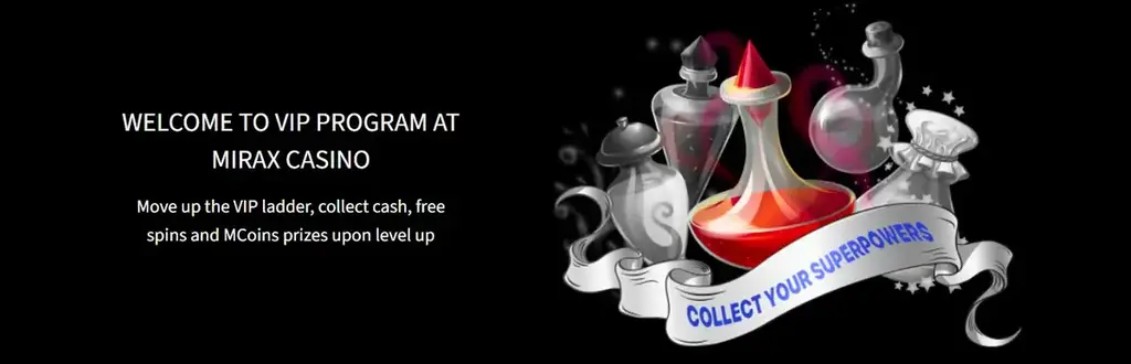 Mirax Casino VIP program page showing loyalty rewards and bonus benefits