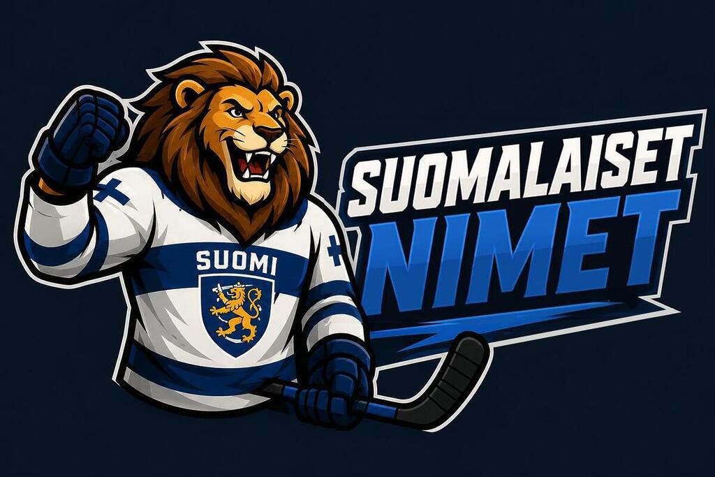Suomalaisten nimien NHL-kausiennakko sekä Suomen pelipaitaan ja jääkiekkovarusteisiin pukeutunut leijonamaskotti