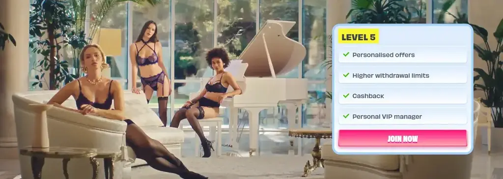 OnlySpins Casino VIP program showing Level 5 benefits and exclusive rewards