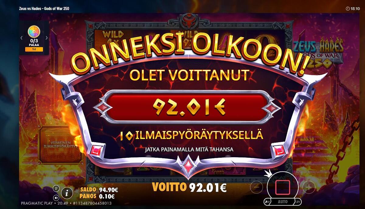 Zeus vs Hades – Unibet (92 EUR / 0.10 bet) | Ihalaiska