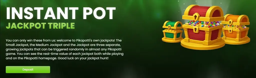 Pikapotti Casino Instant Pot Jackpot Triple with three progressive jackpots