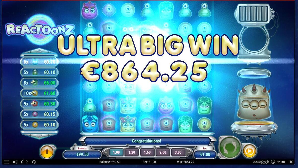 Reactoonz – Pelikioski (864.2 EUR / 1 bet) | Kapteni85
