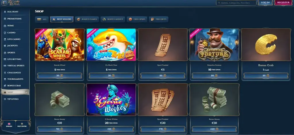 Rich Royal Casino bonus shop free spins free bets loyalty rewards