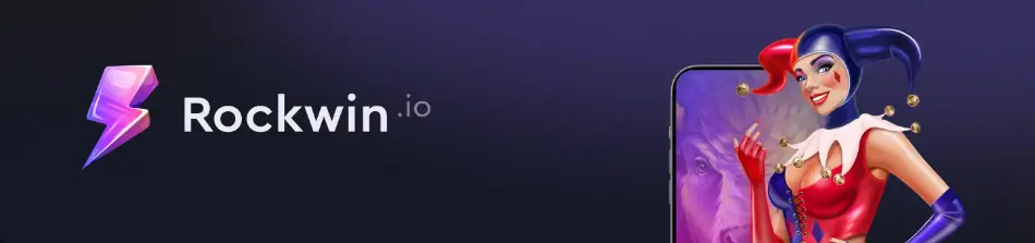 Rockwin Casino Logo and Jester Character on Mobile