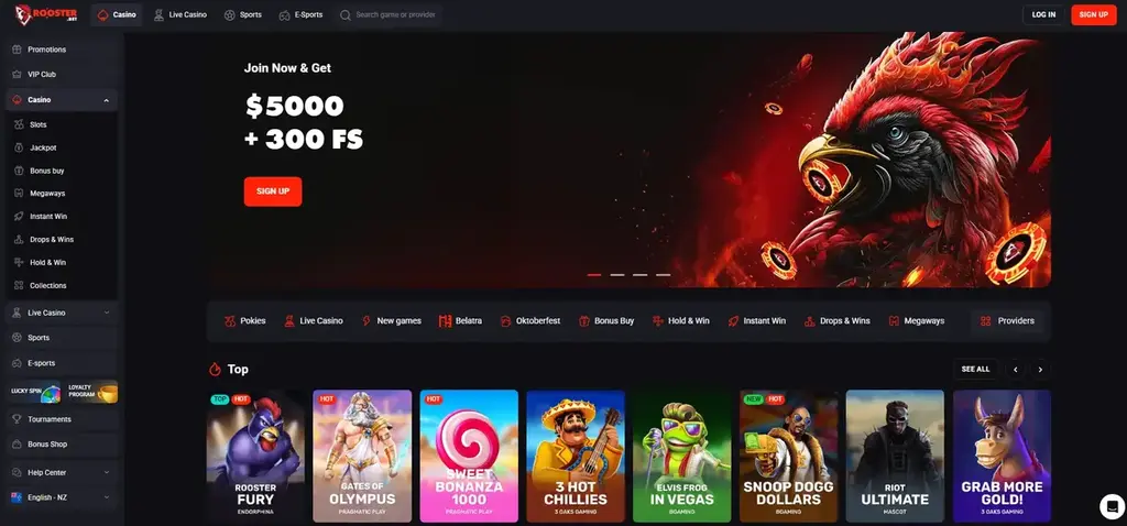 Roosterbet Casino Home Page
