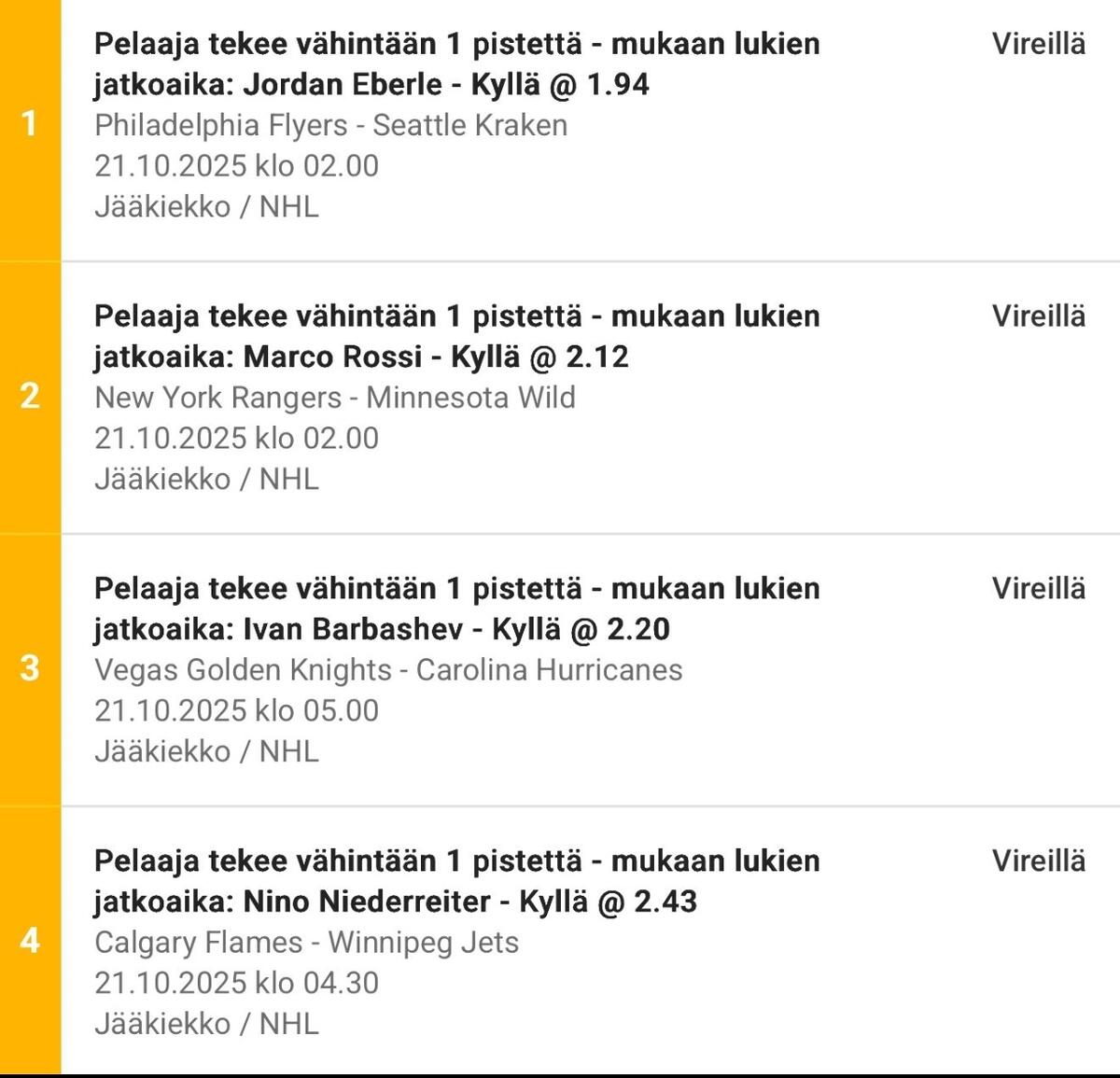 Vihis' Daily betting coupon (21-10-2025)